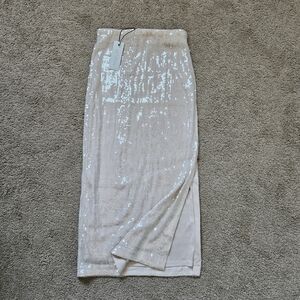 Rachel Zoe Champagne Sequin Midi Skirt Size XS Brand New With Tags